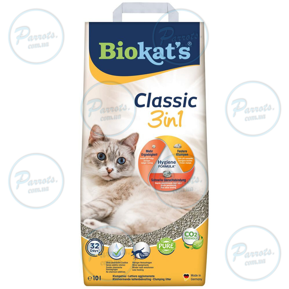 Наполнитель Biokats Classic 3in1 для кошачьего туалета, бентонитовый, 10 л