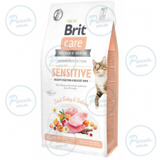 Сухой корм Brit Care Cat GF Sensitive HDigestion & Delicate Taste для кошек с чувствительным пищеварением, индейка и лосось, 7 кг