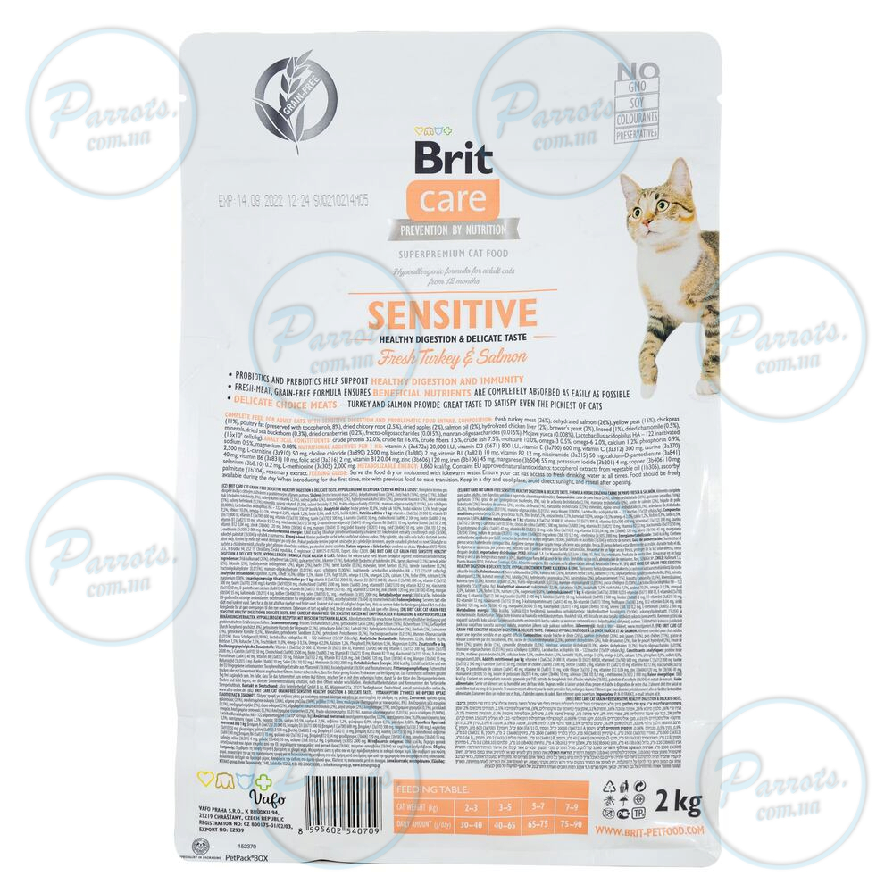 Сухой корм Brit Care Cat GF Sensitive HDigestion & Delicate Taste для кошек с чувствительным пищеварением, индейка и лосось, 2 кг