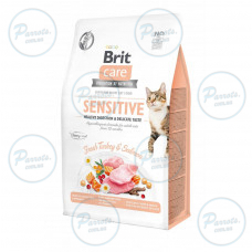 Сухой корм Brit Care Cat GF Sensitive HDigestion & Delicate Taste для кошек с чувствительным пищеварением, индейка и лосось, 400 г