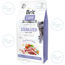 Сухой корм Brit Care Cat GF Sterilized Weight Control для стерилизованных кошек с избыточным весом, утка и индейка, 7 кг