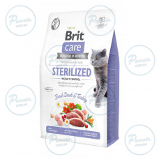 Сухой корм Brit Care Cat GF Sterilized Weight Control для стерилизованных кошек с избыточным весом, утка и индейка, 2 кг
