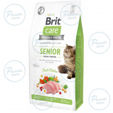 Сухой корм Brit Care Cat GF Senior Weight Control для пожилых кошек с избыточным весом, курица, 7 кг