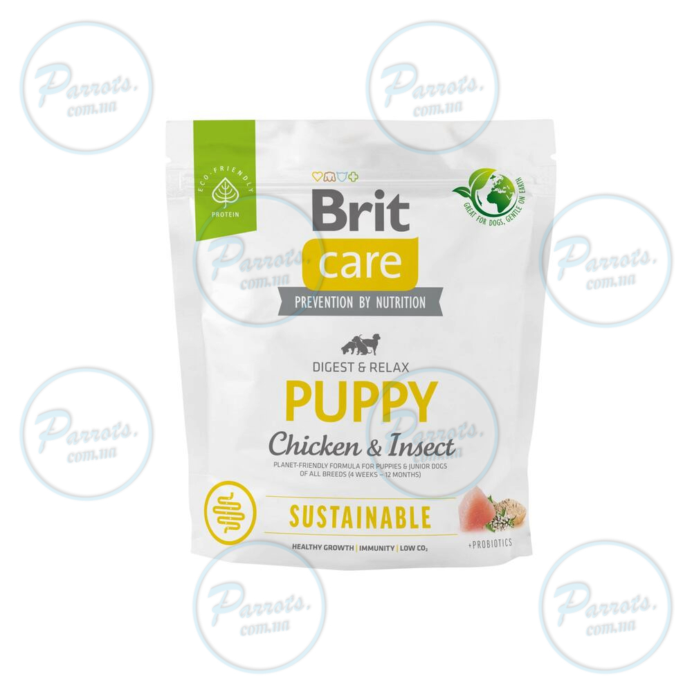 Сухой корм Brit Care Dog Sustainable Puppy для щенков, с курицей и насекомыми, 1 кг