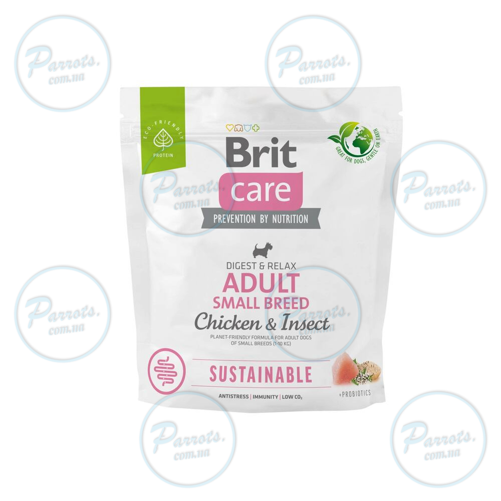 Сухой корм Brit Care Dog Sustainable Adult Small Breed для собак малых пород, с курицей и насекомыми, 1 кг