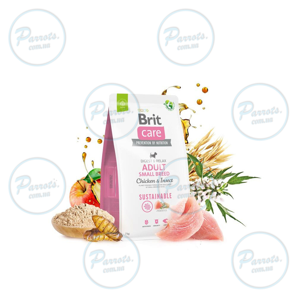 Сухой корм Brit Care Dog Sustainable Adult Small Breed для собак малых пород, с курицей и насекомыми, 1 кг