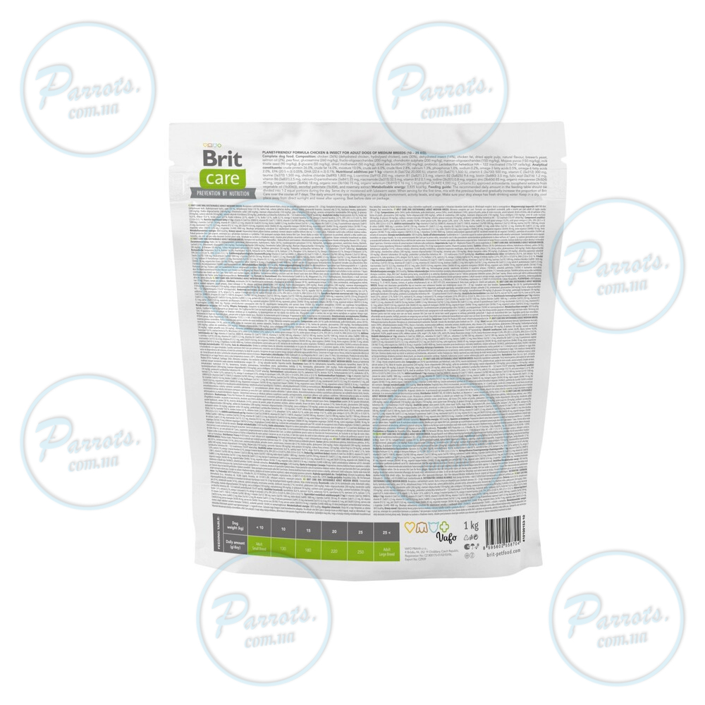 Сухой корм Brit Care Dog Sustainable Adult Medium Breed для собак средних пород, с курицей и насекомыми, 1 кг