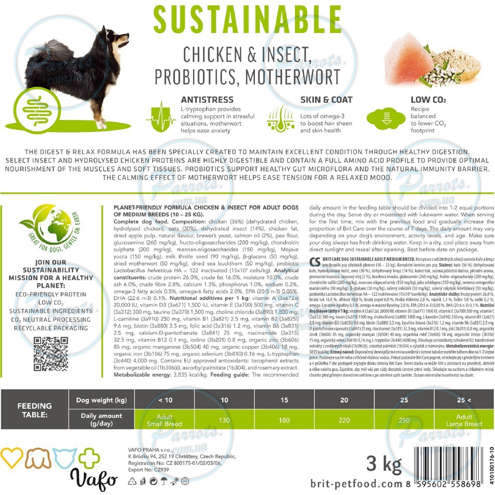 Сухой корм Brit Care Dog Sustainable Adult Medium Breed для собак средних пород, с курицей и насекомыми, 1 кг