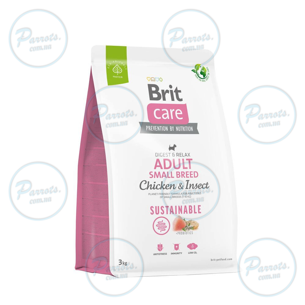 Сухой корм Brit Care Dog Sustainable Adult Small Breed для собак малых пород, с курицей и насекомыми, 3 кг
