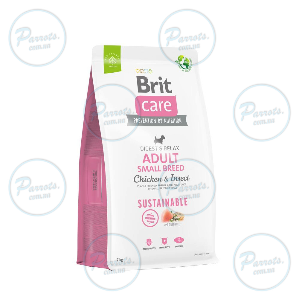 Сухой корм Brit Care Dog Sustainable Adult Small Breed для собак малых пород, с курицей и насекомыми, 7 кг