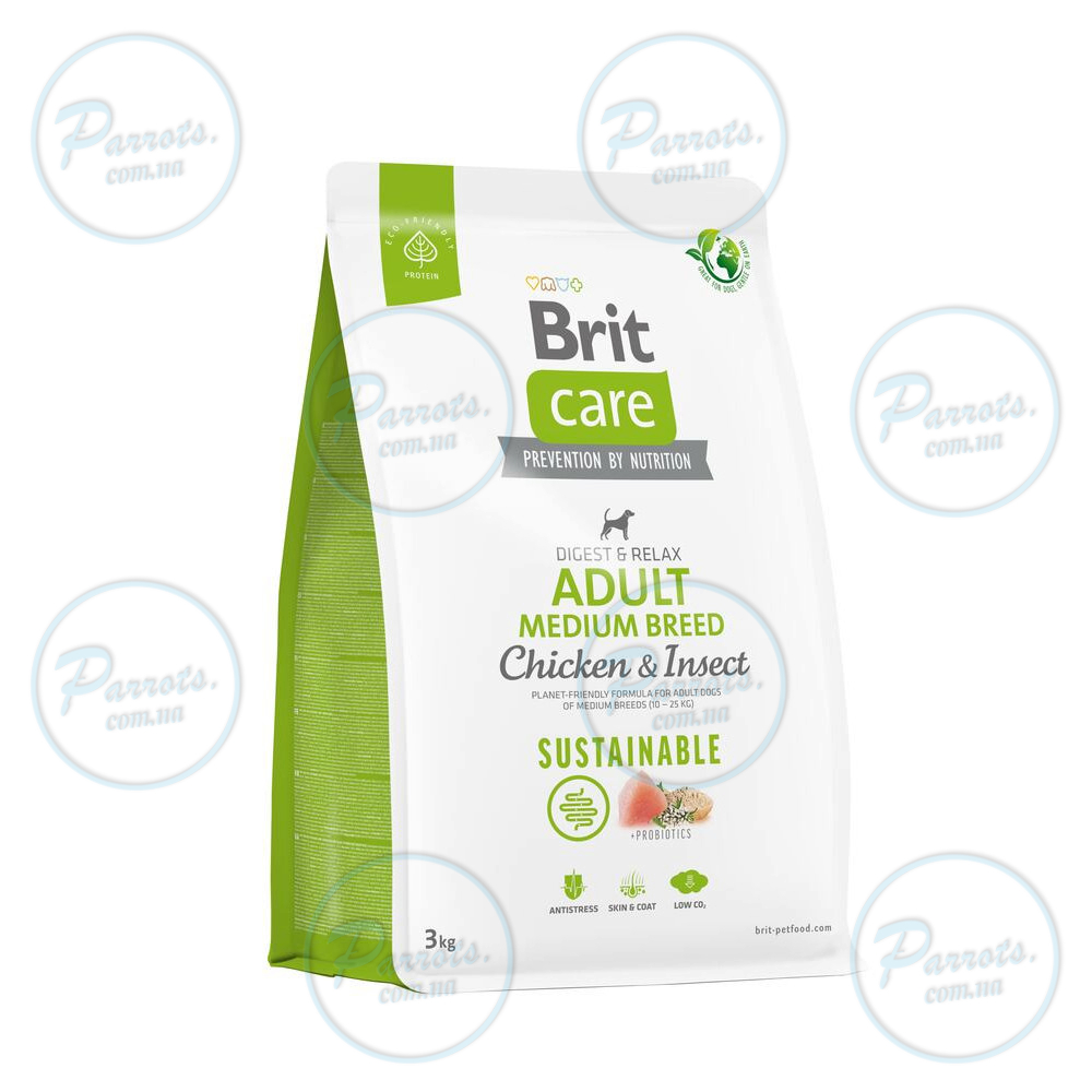 Сухой корм Brit Care Dog Sustainable Adult Medium Breed для собак средних пород, с курицей и насекомыми, 3 кг