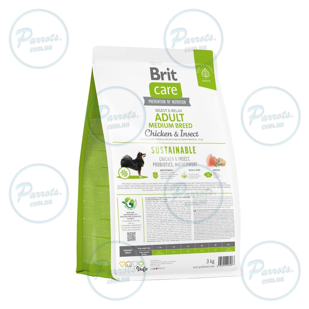 Сухой корм Brit Care Dog Sustainable Adult Medium Breed для собак средних пород, с курицей и насекомыми, 3 кг