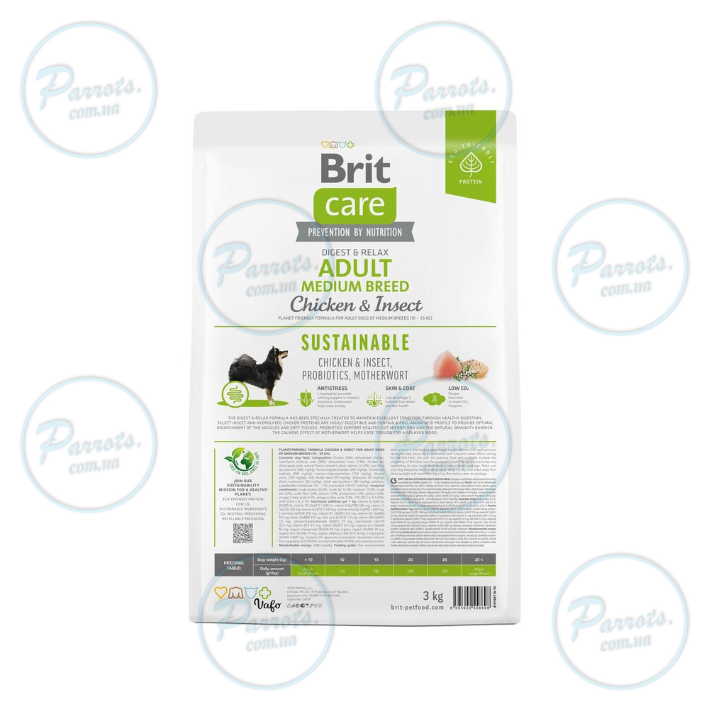 Сухой корм Brit Care Dog Sustainable Adult Medium Breed для собак средних пород, с курицей и насекомыми, 3 кг