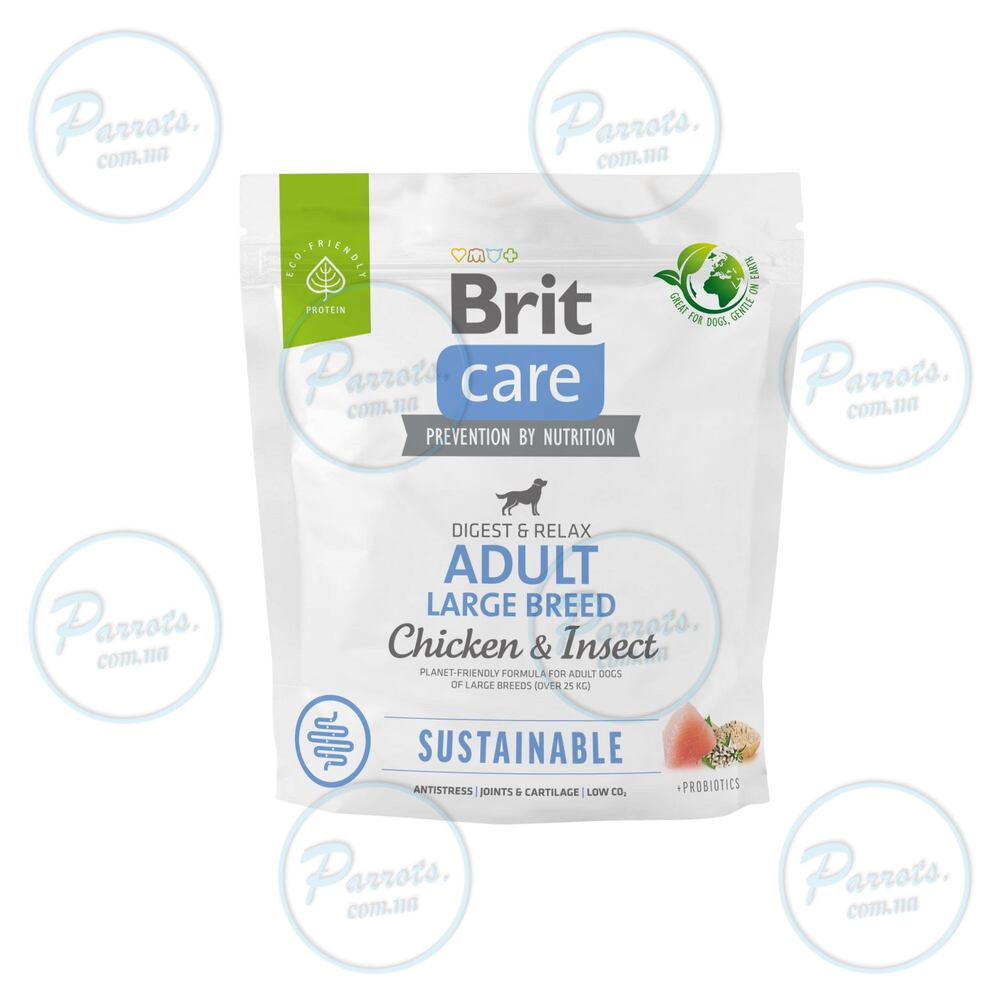 Сухой корм Brit Care Dog Sustainable Adult Large Breed для собак больших пород, с курицей и насекомыми, 1 кг