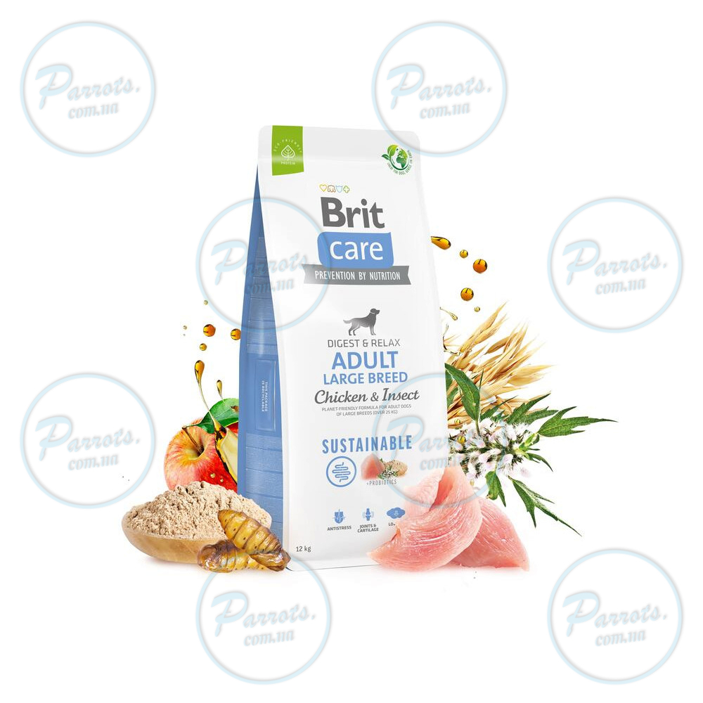 Сухой корм Brit Care Dog Sustainable Adult Large Breed для собак больших пород, с курицей и насекомыми, 1 кг