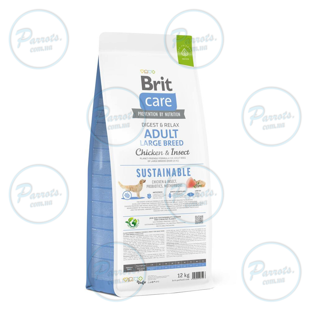 Сухой корм Brit Care Dog Sustainable Adult Large Breed для собак больших пород, с курицей и насекомыми, 12 кг