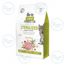 Сухой корм Brit Care Cat by Nutrition Sterilized Immunity Support для стерилизованных кошек, со свининой, 400 г