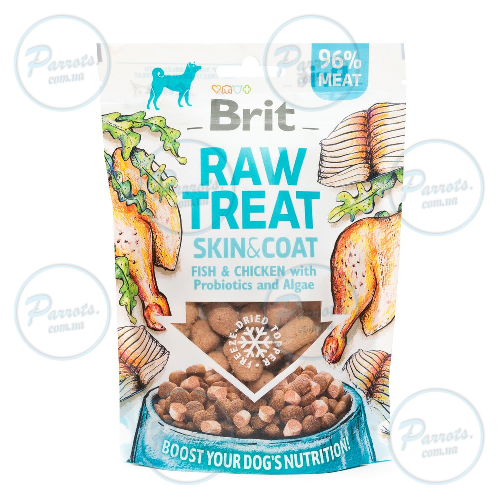 Лакомство для собак Brit Raw Treat freeze-dried Skin and Coat для кожи и шерсти, рыба и курица, 40 г