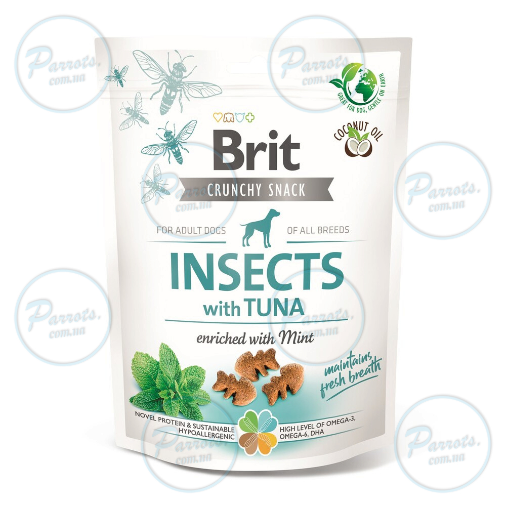 Лакомства для собак Brit Care Dog Crunchy Cracker Insects для свежести дыхания насекомые, тунец и мята, 200 г