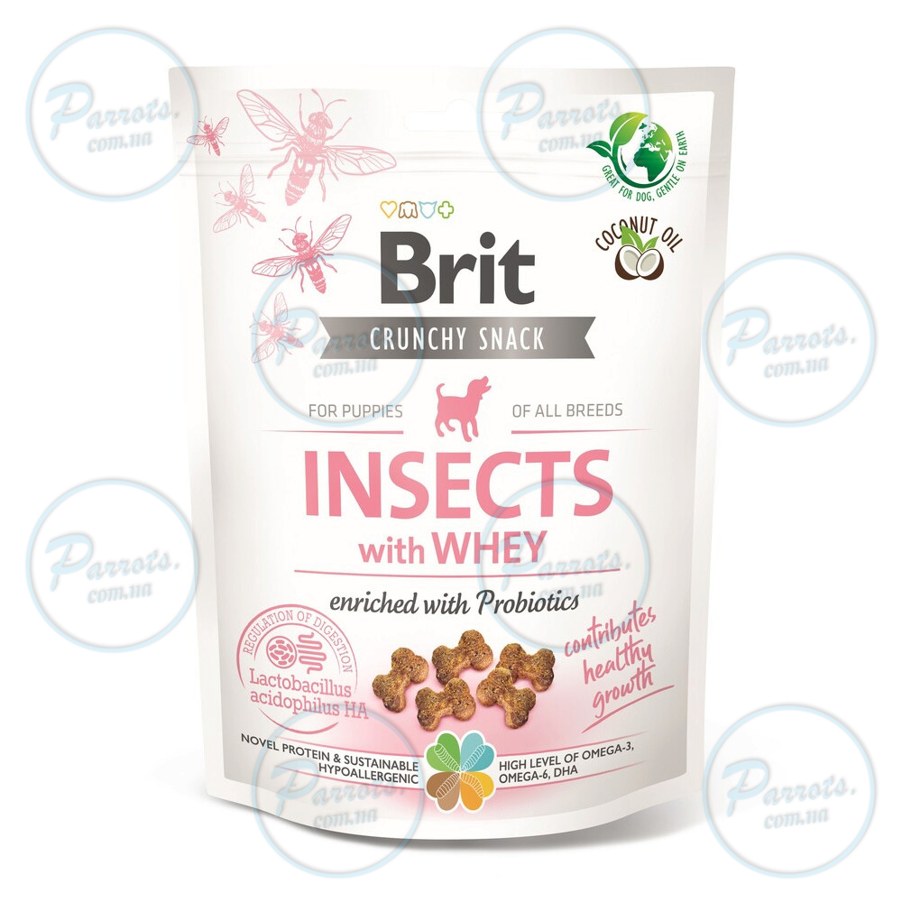 Лакомства для щенков Brit Care Dog Crunchy Cracker Puppy Insects для роста, насекомые, сыворотка и пробиотики, 200 г