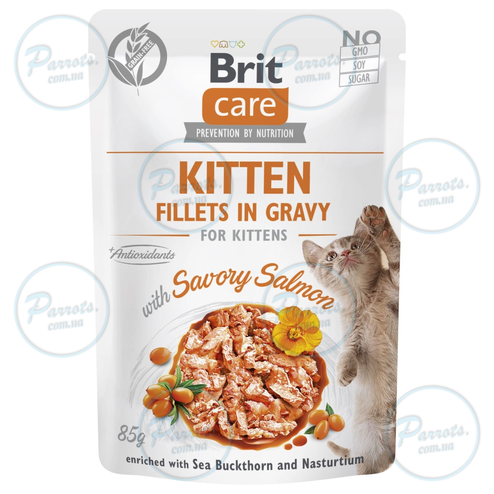 Корм вологий для кошенят Brit Care Cat Fillets in Gravy with Savory Salmon філе в соусі з лососем, пауч, 85 г