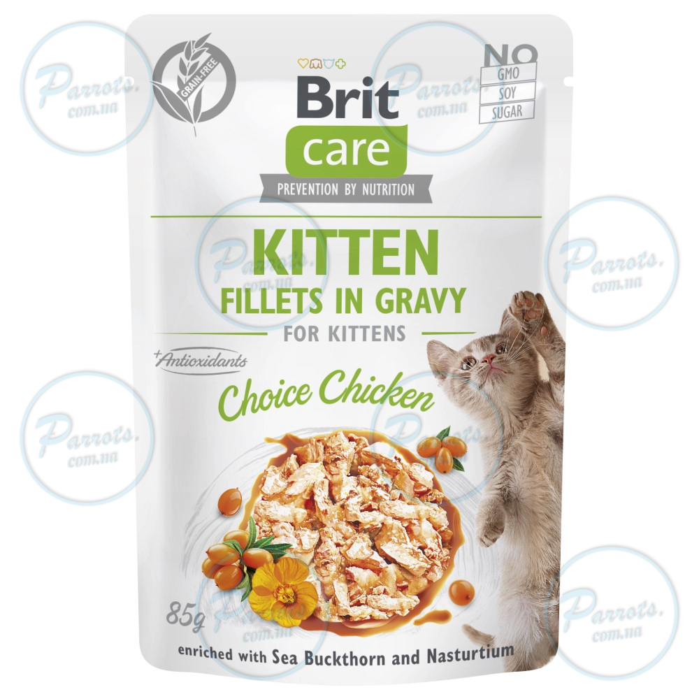 Корм вологий для кошенят Brit Care Cat Fillets in Gravy Choice Chicken філе в соусі з куркою, пауч, 85 г