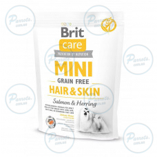 Сухой корм Brit Care GF Mini Hair & Skin для собак миниатюрных пород, для кожи и шерсти, с лососем и селедкой, 400 г