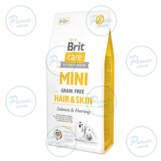 Сухий корм Brit Care GF Mini Hair & Skin для собак мініатюрних порід, для шкіри та шерсті, з лососем та оселедцем, 7 кг