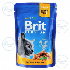 Вологий корм Brit Premium Cat Pouch для котів, з лососем і фореллю, 100 г