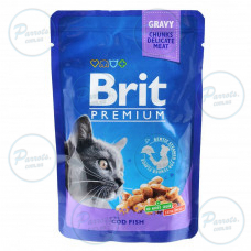 Вологий корм Brit Premium Cat Pouch для котів, з тріскою, 100 г