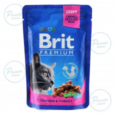 Вологий корм Brit Premium Cat Pouch для котів, з куркою та індичкою, 100 г
