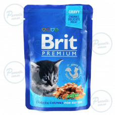 Вологий корм Brit Premium Cat Pouch для кошенят, з куркою, 100 г