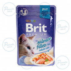 Влажный корм Brit Premium Cat Pouch для кошек, филе лосося в желе, 85 г