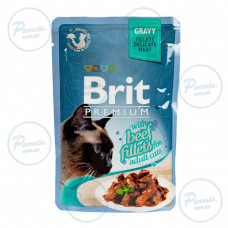 Влажный корм Brit Premium Cat Pouch для кошек, филе говядины в соусе, 85 г