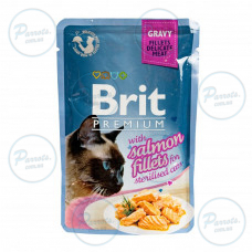 Влажный корм Brit Premium Cat Pouch для стерилизованных кошек, филе лосося в соусе, 85 г