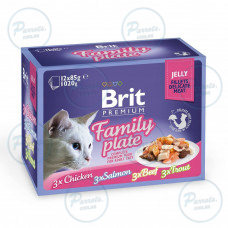 Набір вологих кормів Brit Premium pouches «Сімейна тарілка філе в желе» для котів, асорті із 4 смаків, 12 шт. х 85 г