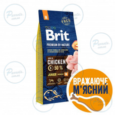 Сухой корм Brit Premium Dog Junior M для щенков и юниоров средних пород, с курицей, 15 кг