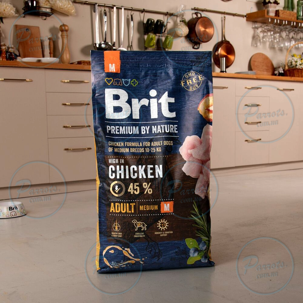 Сухой корм Brit Premium Dog Adult M для взрослых собак средних пород, с курицей, 8 кг