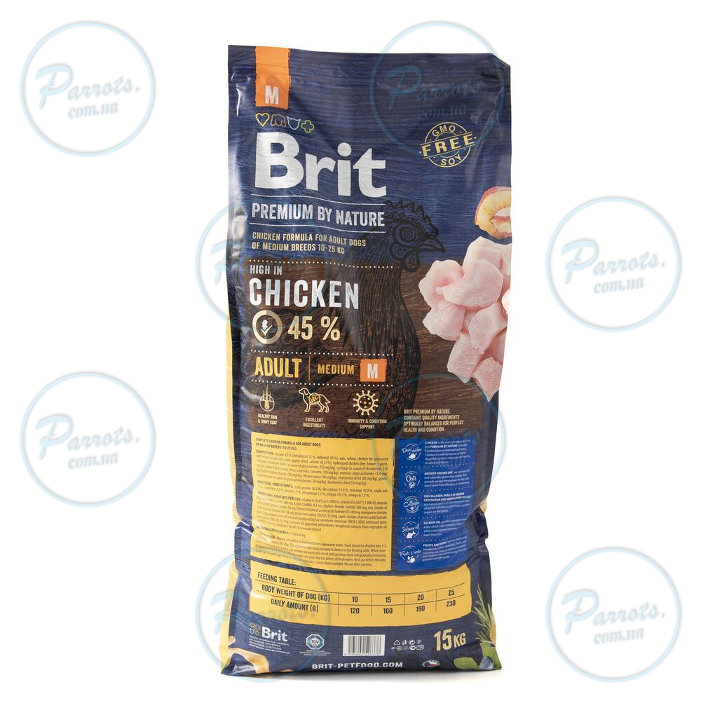 Сухой корм Brit Premium Dog Adult M для взрослых собак средних пород, с курицей, 15 кг