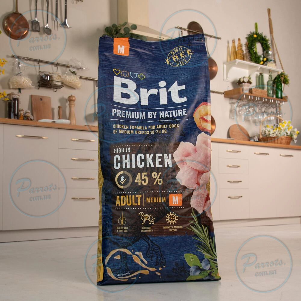 Сухой корм Brit Premium Dog Adult M для взрослых собак средних пород, с курицей, 15 кг