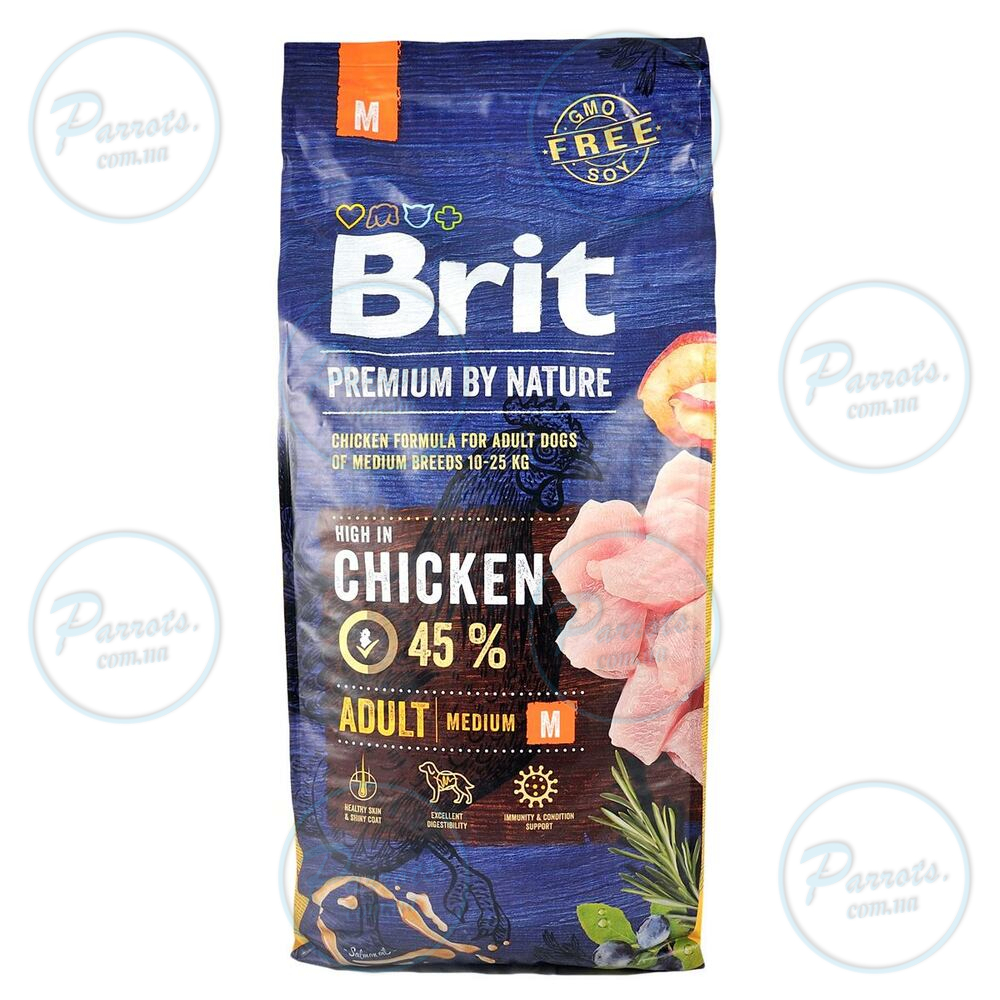 Сухой корм Brit Premium Dog Adult M для взрослых собак средних пород, с курицей, 15 кг