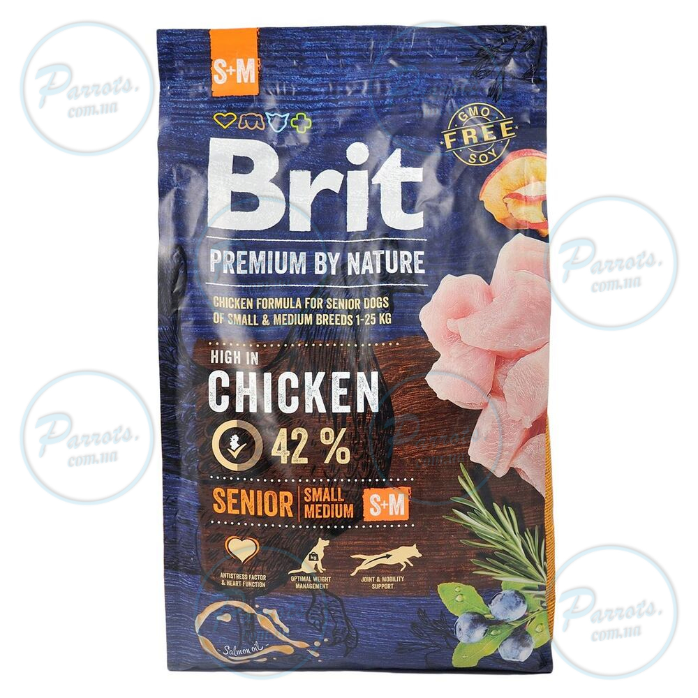 Сухой корм Brit Premium Dog Senior S+M для стареющих собак малых и средних пород, с курицей, 3 кг