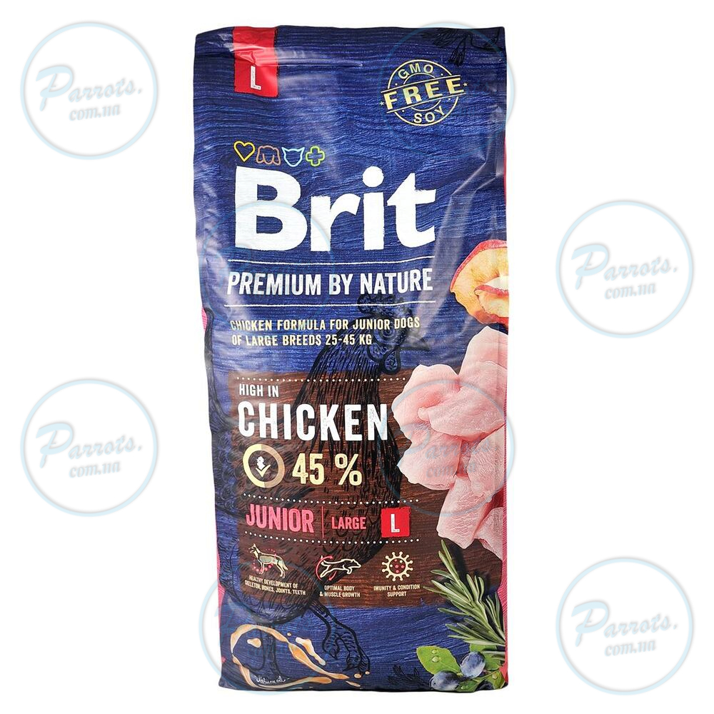 Сухой корм Brit Premium Dog Junior L для щенков и юниоров больших пород, с курицей, 15 кг