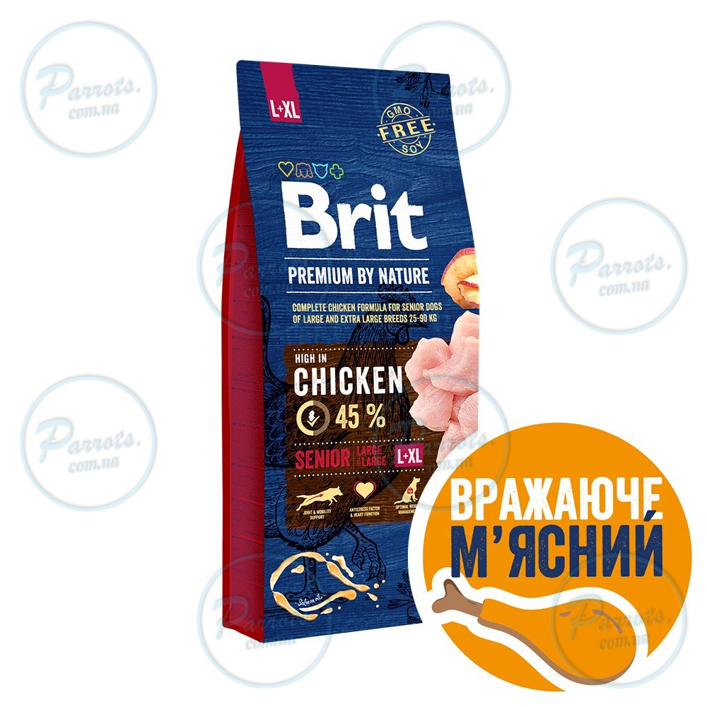 Сухий корм Brit Premium Dog Senior L+XL для старіючих собак великих порід, з куркою, 15 кг