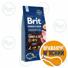 Сухий корм Brit Premium Dog Light для собак із зайвою вагою, з індичкою, 15 кг
