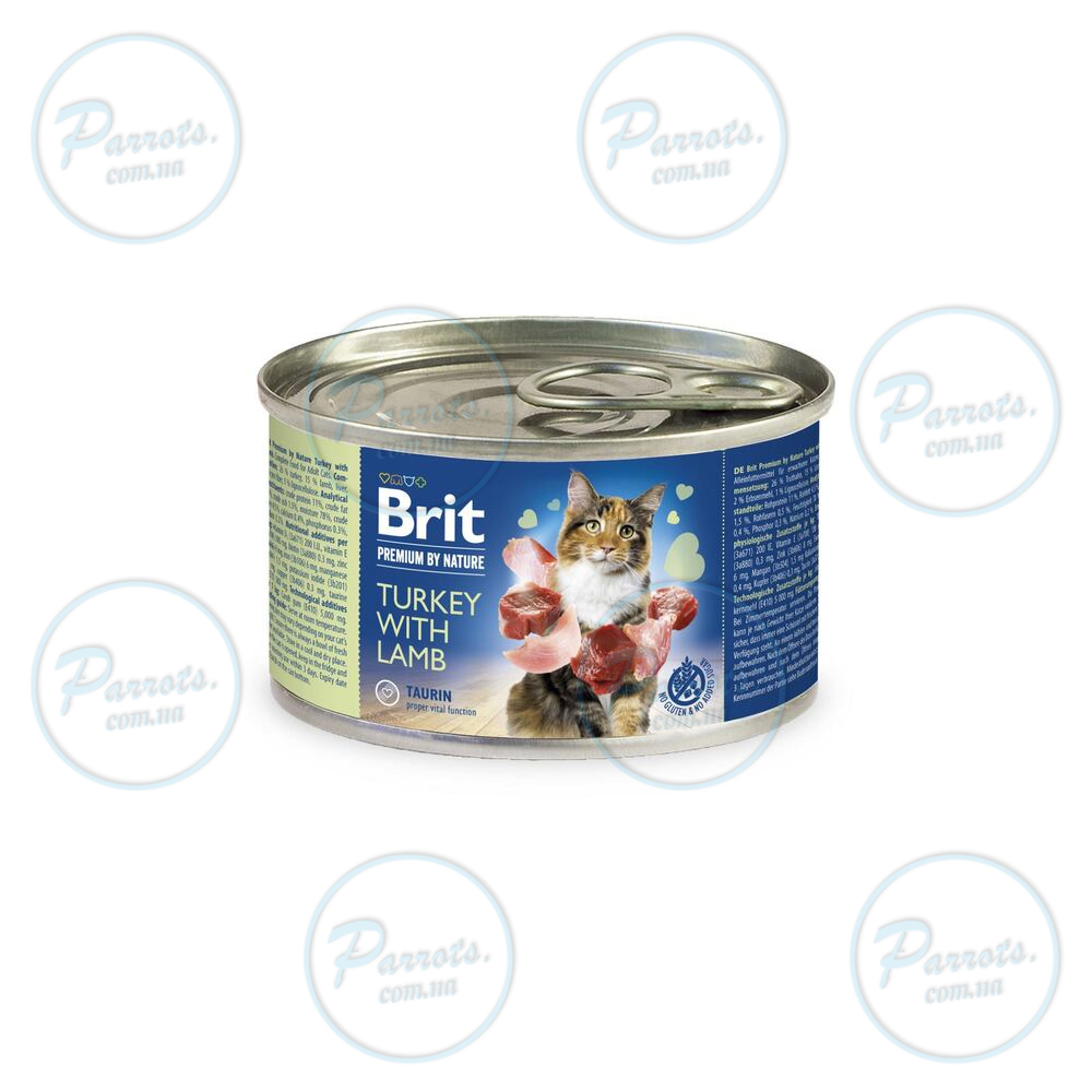 Вологий корм Brit Premium by Nature для котів, з індичкою та ягням, 200 г