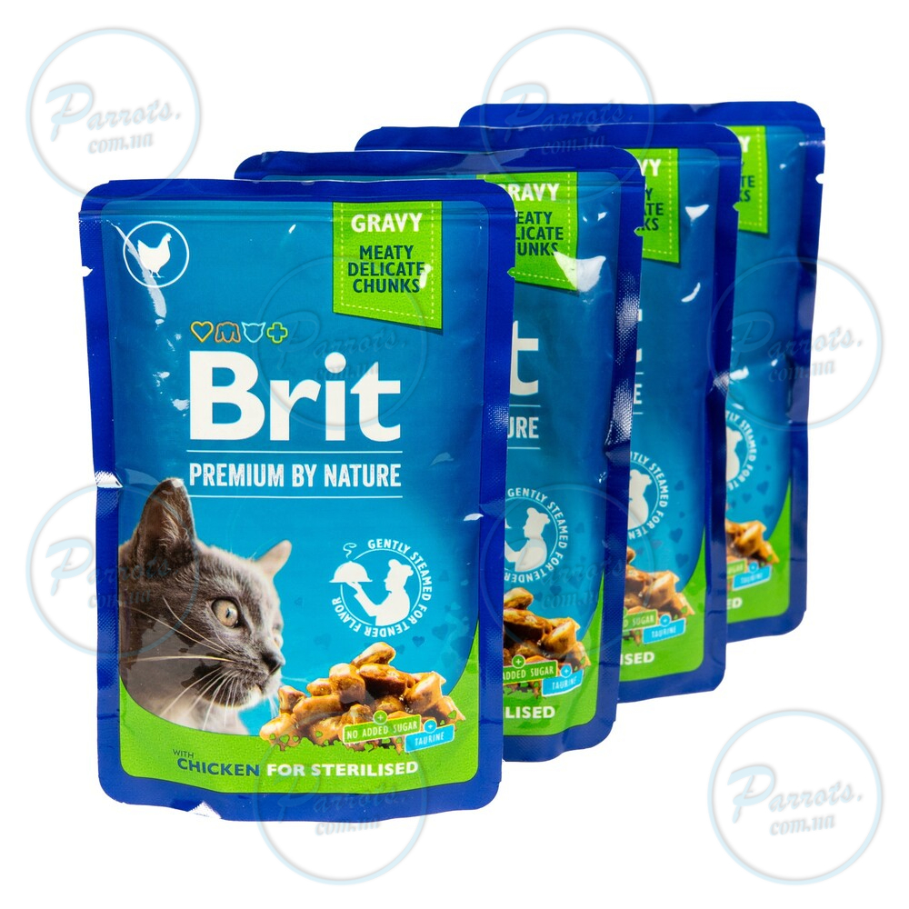 Набір паучів "3+1" для стерилізованих котів Brit Premium Cat pouch Chicken Slices for Sterilised з куркою, 4х100г