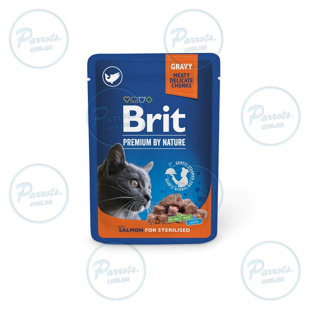 Влажный корм Brit Premium Cat pouch для стерилизованных кошек, лосось, 100 г