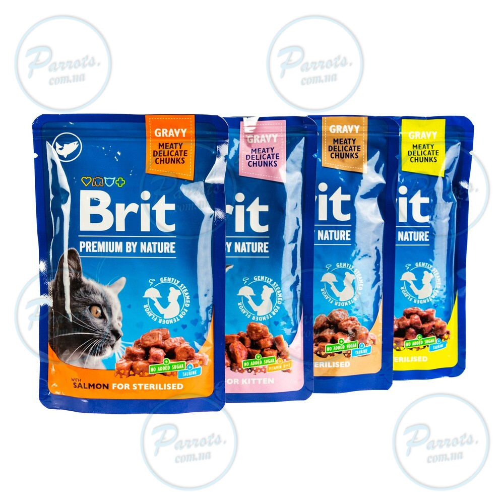 Влажный корм Brit Premium Cat Набор паучей семейная тарелка для стерилизованных кошек, ассорти 4 вкуса, 100 г х 12 шт
