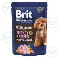 Корм вологий Brit Premium Fillets in Gravy Turkey & Carrots Puppy для цуценят малих порід філе в соусі індичка і морква 85 г